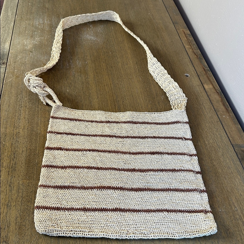 Unbranded Handmade Woven Stripped Maguey 
Men’s Crossbody Bag. Natural Fibers.